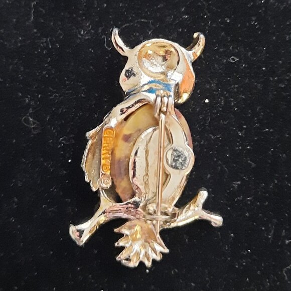 Vintage Gerry's Silver-tone Agate Owl Brooch - Picture 2 of 2